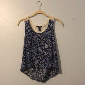 BLUE AND WHITE TANK TOP WITH WHITE KNIT BACK